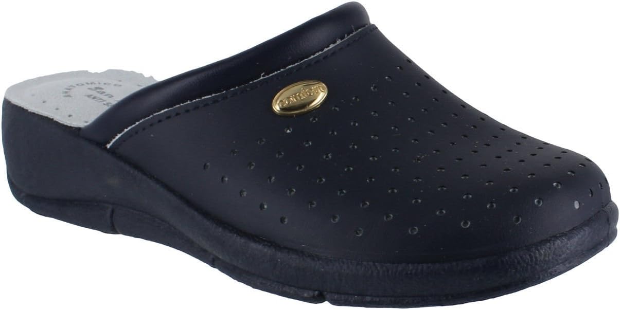 San MaloWomens Leather Clogs Kitchen Garden Heeled Mules Shoes