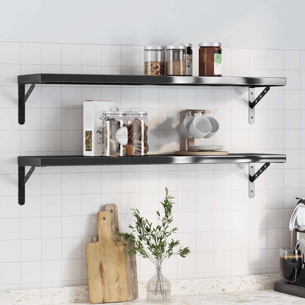Generisch Wandregale 2 STK. 100x23,5 cm Schwarz Edelstahl,Möbel,Regalsysteme,Wandregale-3214513