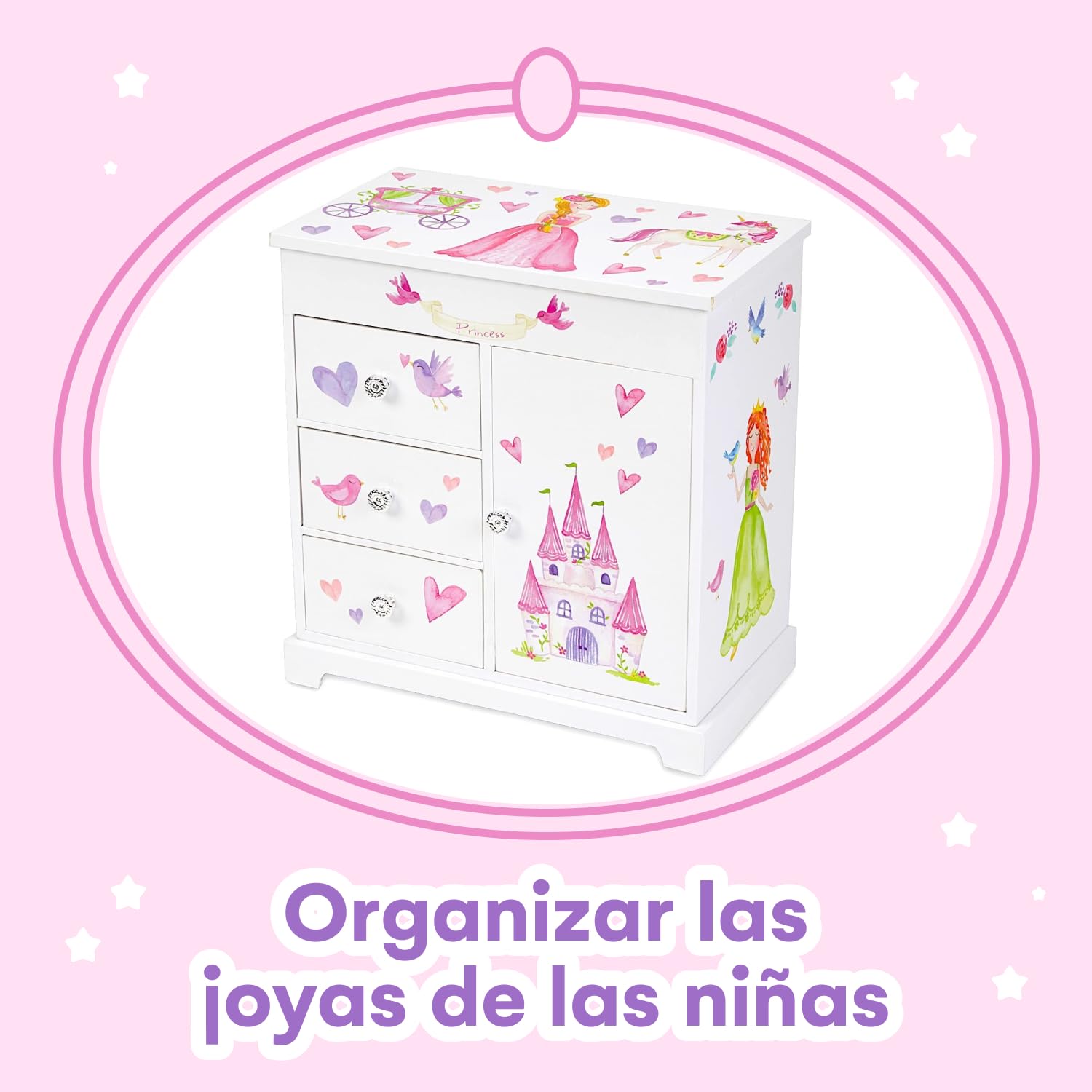 Jewelkeeper Joyero Musical Niña con 4 Cajones - Caja Musical de Recuerdos con Melodía de la Danza del Hada de Azúcar - 24 x 20 x 24 cm