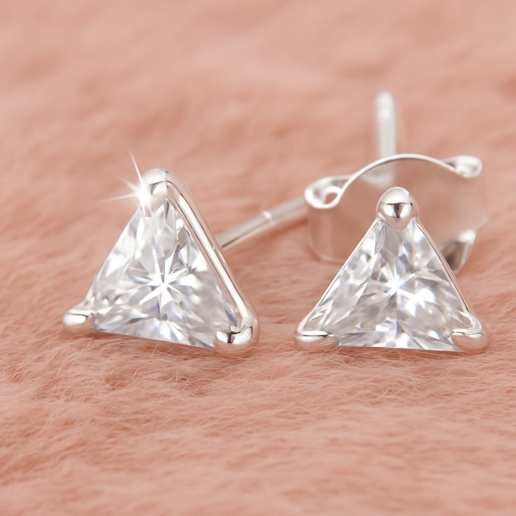 Sechi Solid 925 Sterling Silver Triangle Clear Cubic Zirconia Stud Earrings for Women Small Studs Jewelry - Image 2