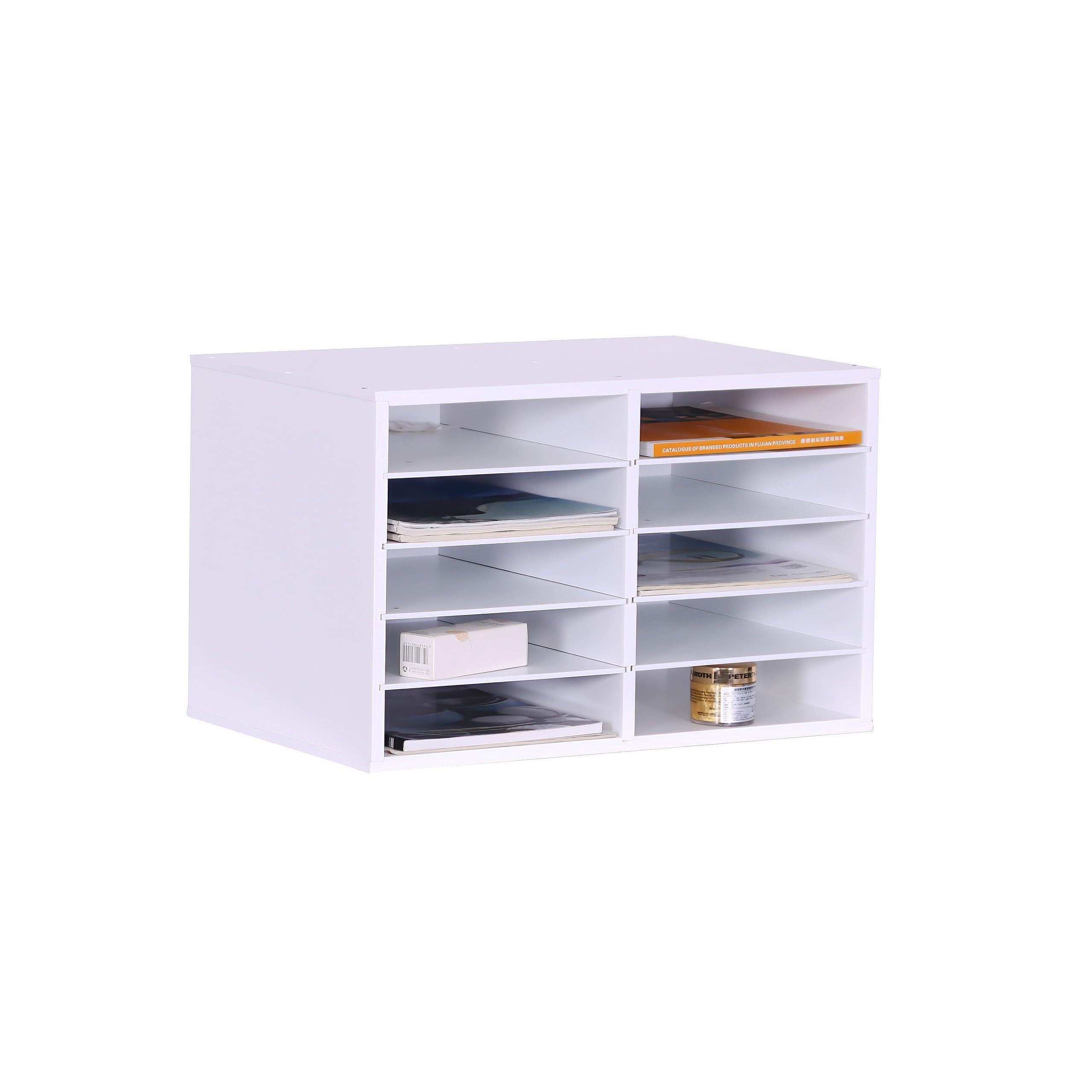 Relaxdays archivador de Documentos de bambú, DIN A4, 10 Compartimentos, Oficina, 31 x 49 x 31 cm, Organizador Blanco