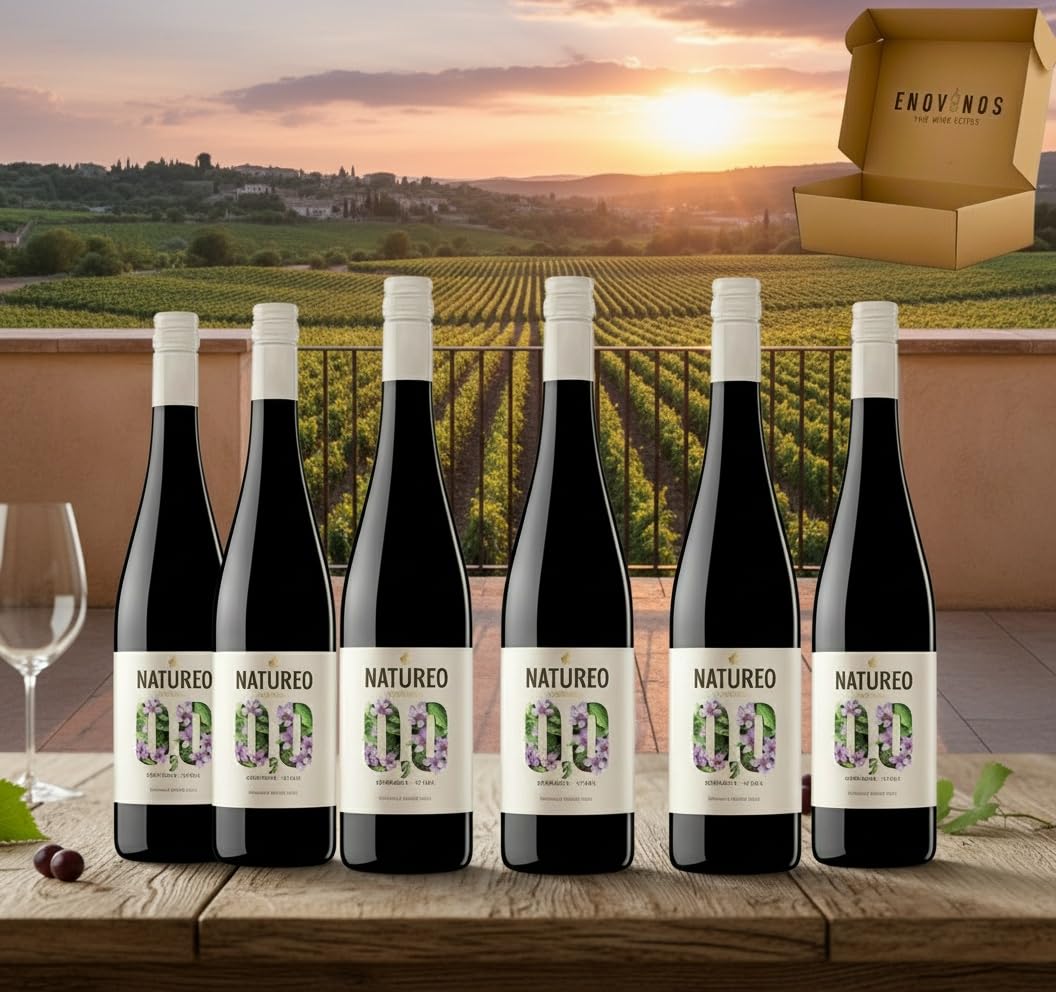 Vino Natureo Garnacha Syrah Vino Tinto desalcoholizado - Bodegas Torres - 6 botellas de 75 cl - Mejor Vino Sin Alcohol - Mejor Seleccion ENOVINOS THE WINE BRAND