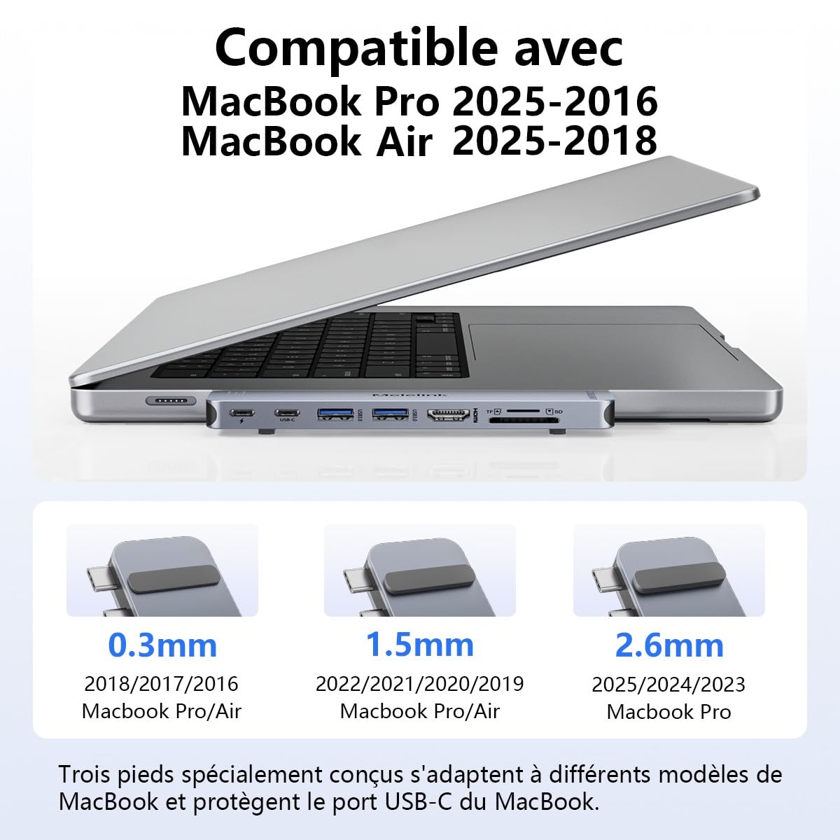 Hub USB C 8 en 2 Adaptateur HDMI 4K pour MacBook Pro/Air Thunderbolt 3 100W 40Gbps