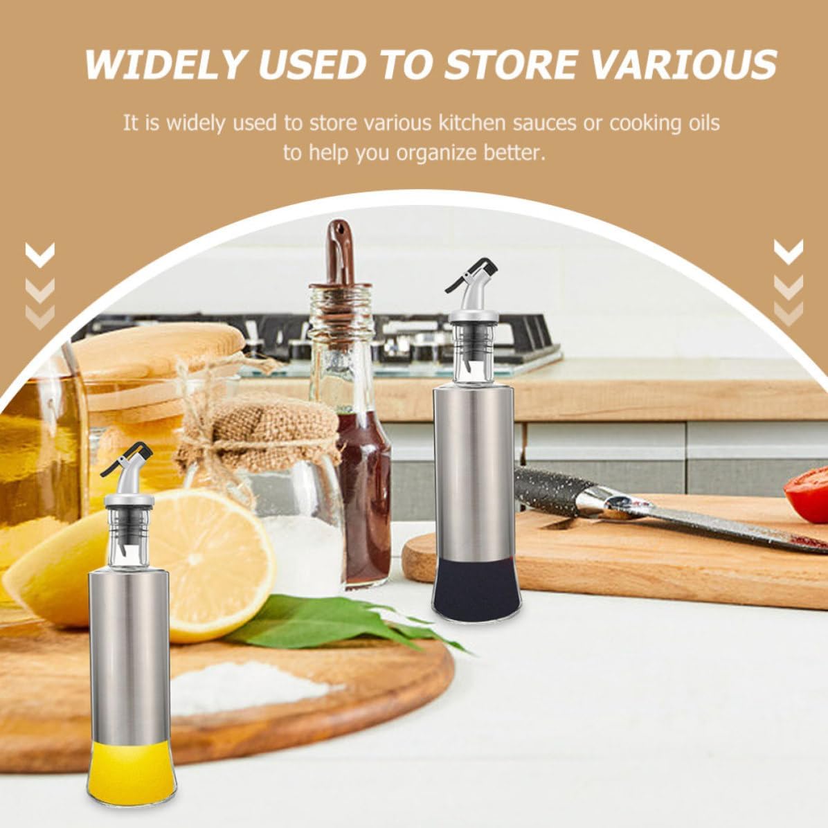 Leakage-proof Oil Dispenser for Kitchen with 300ml Capacity Stainless Steel and Glass Condiment Container Bottle, Sturdy and Not Easy to Deform for Cooking and Salad Use