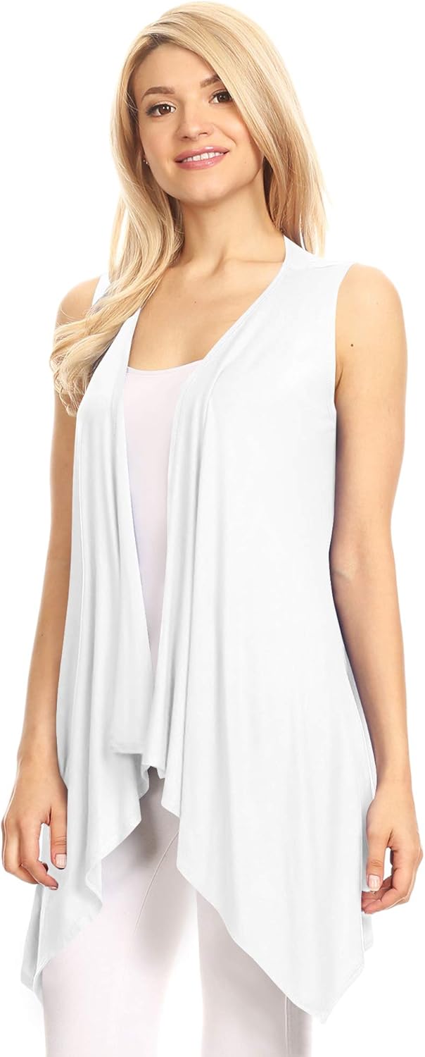 Made By Johnny Women’s Lightweight Sleeveless Cardigan – Draped Open Front Vest with Asymmetrical Hem - Image 2