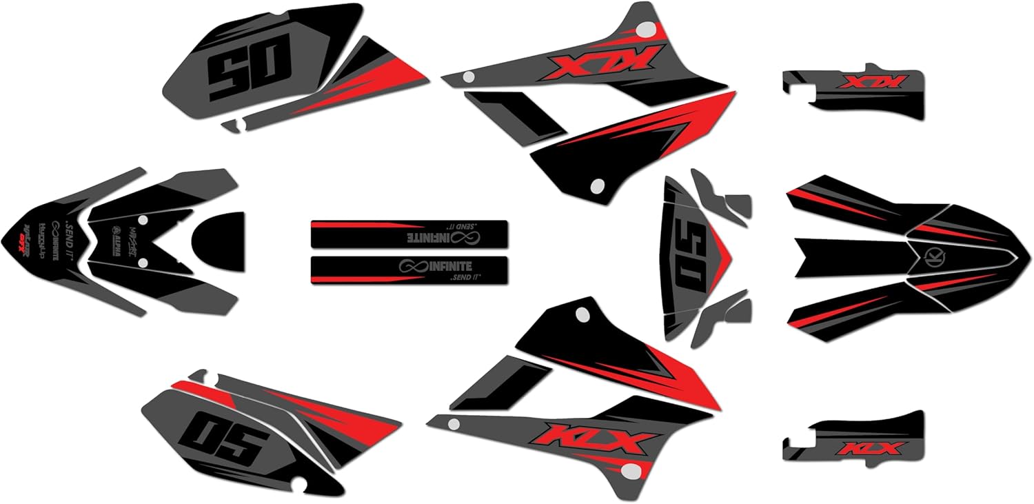 Graphics Kit for Kawasaki KLX250 2008-2020 and KLX300SM 2021-2023 Quantum Series Red 16 Mil - On/Off the Road - Dirt Pit Bike Sticker, Dirtbike Decal Motocross no-Plastics