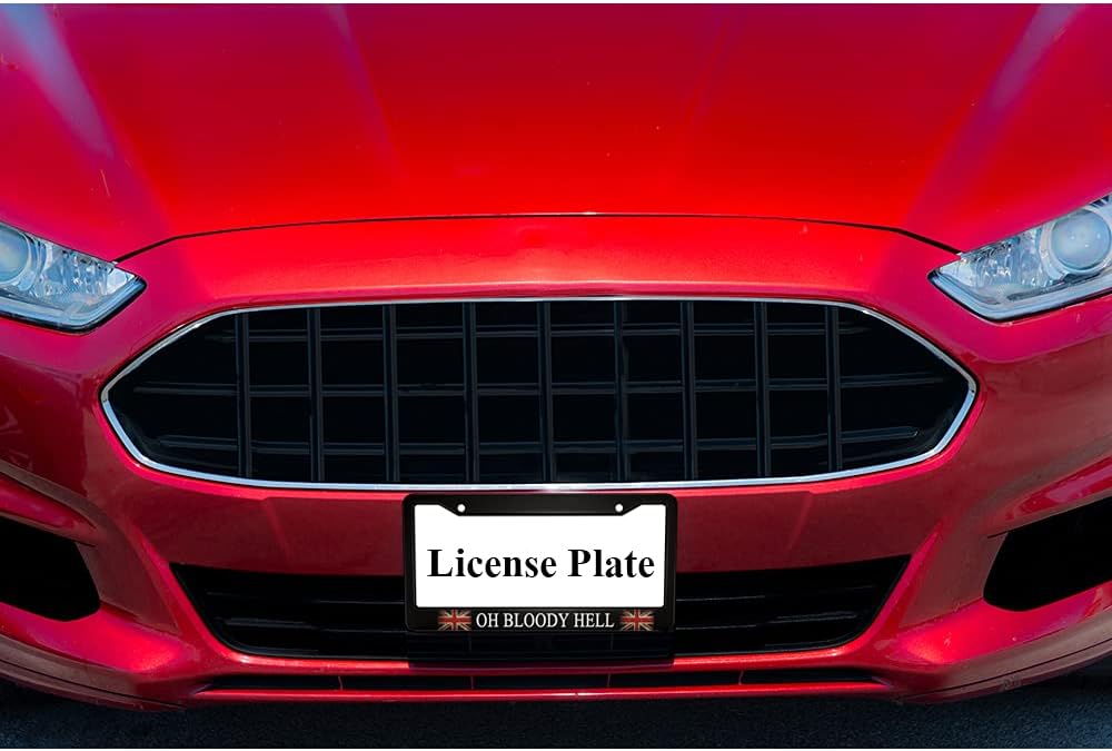 oFloral Oh Bloody Hell Aluminum Alloy License Plate Frame British England Flag Old Red Blue Applicable to US Standard Car Metal Car Tag Frame Front License Plate Holder for Women Men(1 Pack) image 5
