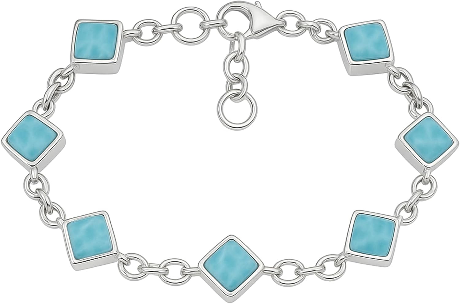 925 Sterling Silver Larimar Gemstone Bracelet for Women | Handmade Square Blue Stone Adjustable Chain Bracelet | Elegant Ocean-Inspired Jewelry Gift