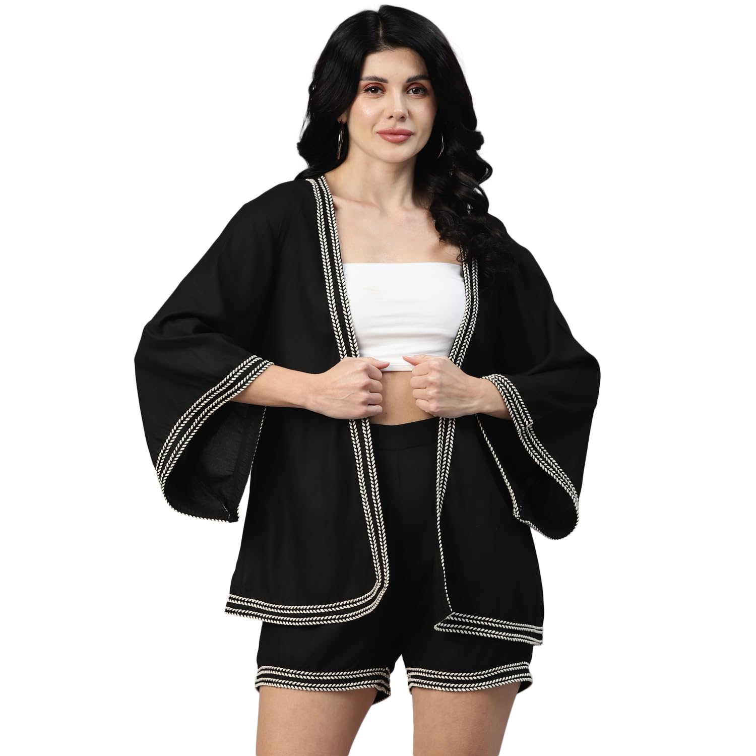 DEEBACO Women's Leaf Print Rayon Thigh Length Shrug with Shorts|V-Neck|Cord Set for Women Fashion|Jumpsuits Western Dress ... - Review, Price and Buying Guide