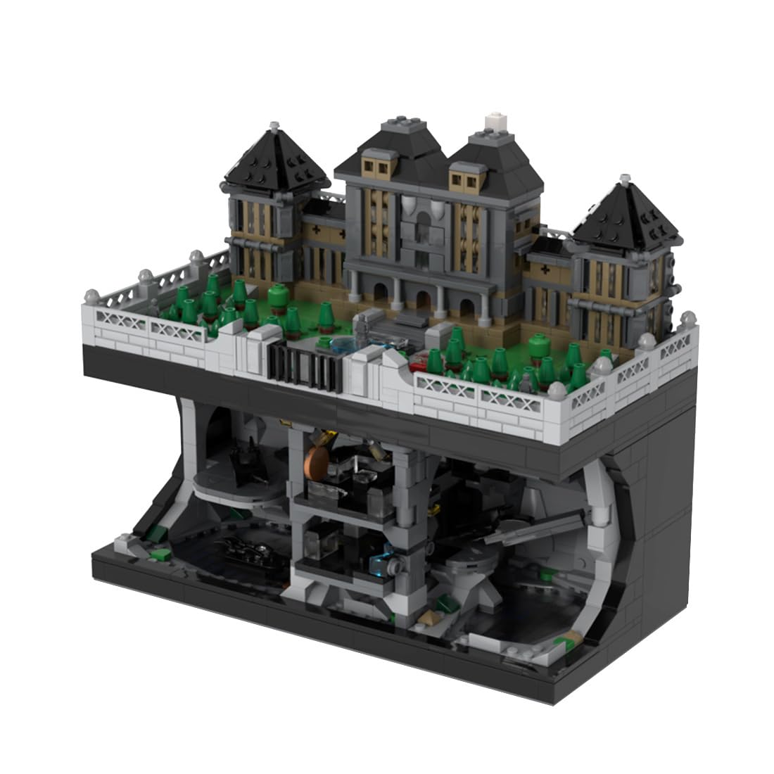 MOC Klemmbausteine Gotisches Herrenhaus und versteckte Basis Modell, 1613Teile Architecture Straßenszene Haus Modulare Gebäude Set, MOC-190650