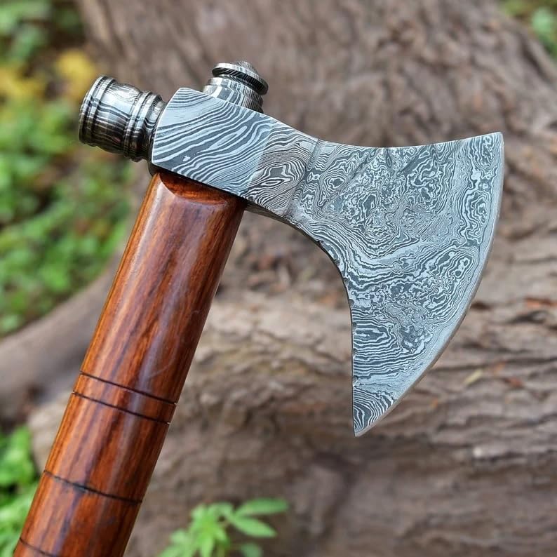 Generic Damascus Axe, Tomahawk Axe Sharp Damascus Steel Axe Blade Cutting Edge, Damascus Battle Axe, Camping Axe, Hatchet Axe, Tomahawk Hatchet Axe with Sheath, Gray