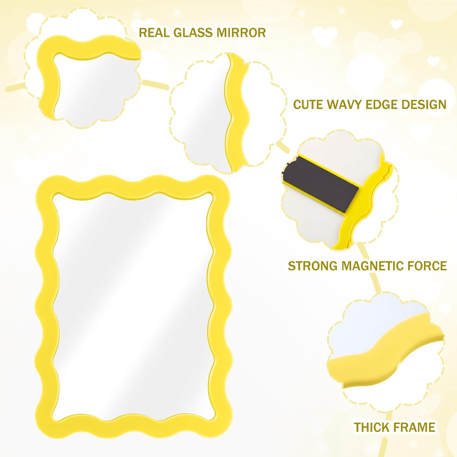 Leinuosen 1 Pcs Magnetic Locker Mirror 5"x7" Real Glass,Yellow image 2