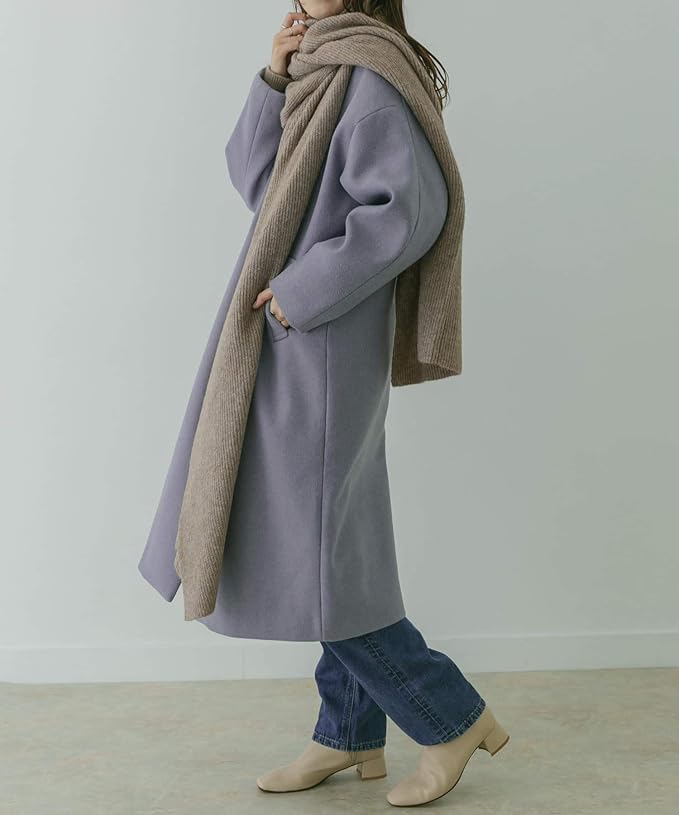 Amazon ケービーエフ ジャケット コート Kbf ノーカラーvネックコート レディース Kp07 27n030 L Blue One コート ジャケット 通販