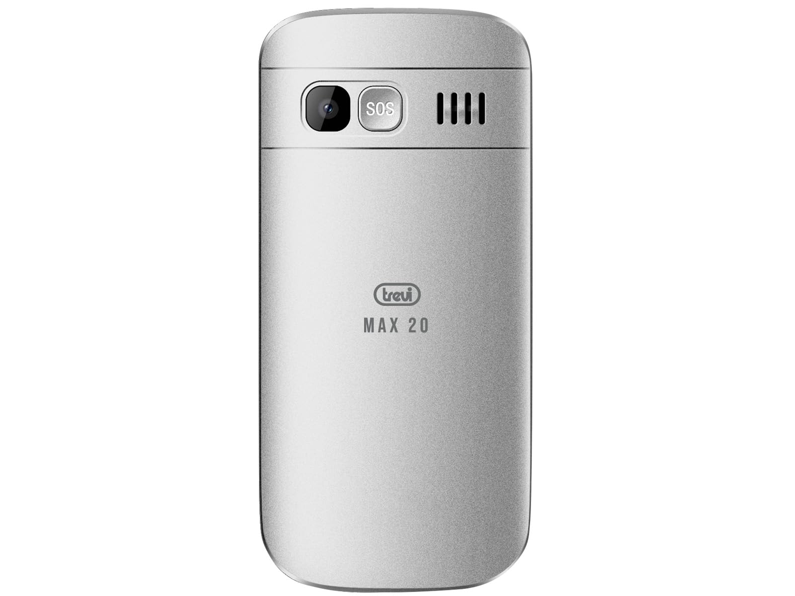 Trevi MAX 20 Telefono Cellulare Essenziale con Grandi Tasti Retroilluminati, Funzione SOS e Ripetizione Vocale, Senior Phone Semplice e Affidabile per Uso Quotidiano, Base di Ricarica, Grigio