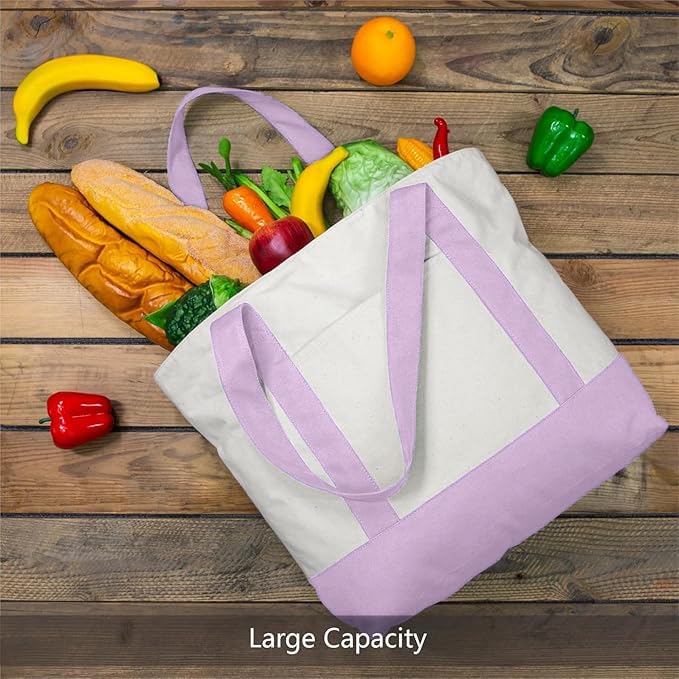 Image of 19x15 Inch Large Canvas Tote Bag | 100% Organic Reusable 330 GSM Cotton Handbag With Zipper Closure and Front Pocket for Shopping, Daily Use, Travel, Grocery, Gifting, Office and Storage