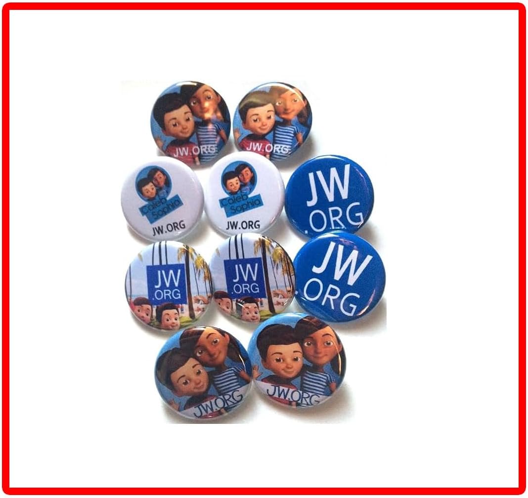 JW.org MINI 1.25" Caleb and Sofia Variety Pack Pins and Bible Study Buttons - Aluminum Metal Shell - Bulk Pack of 100 Small 1.25-Inch