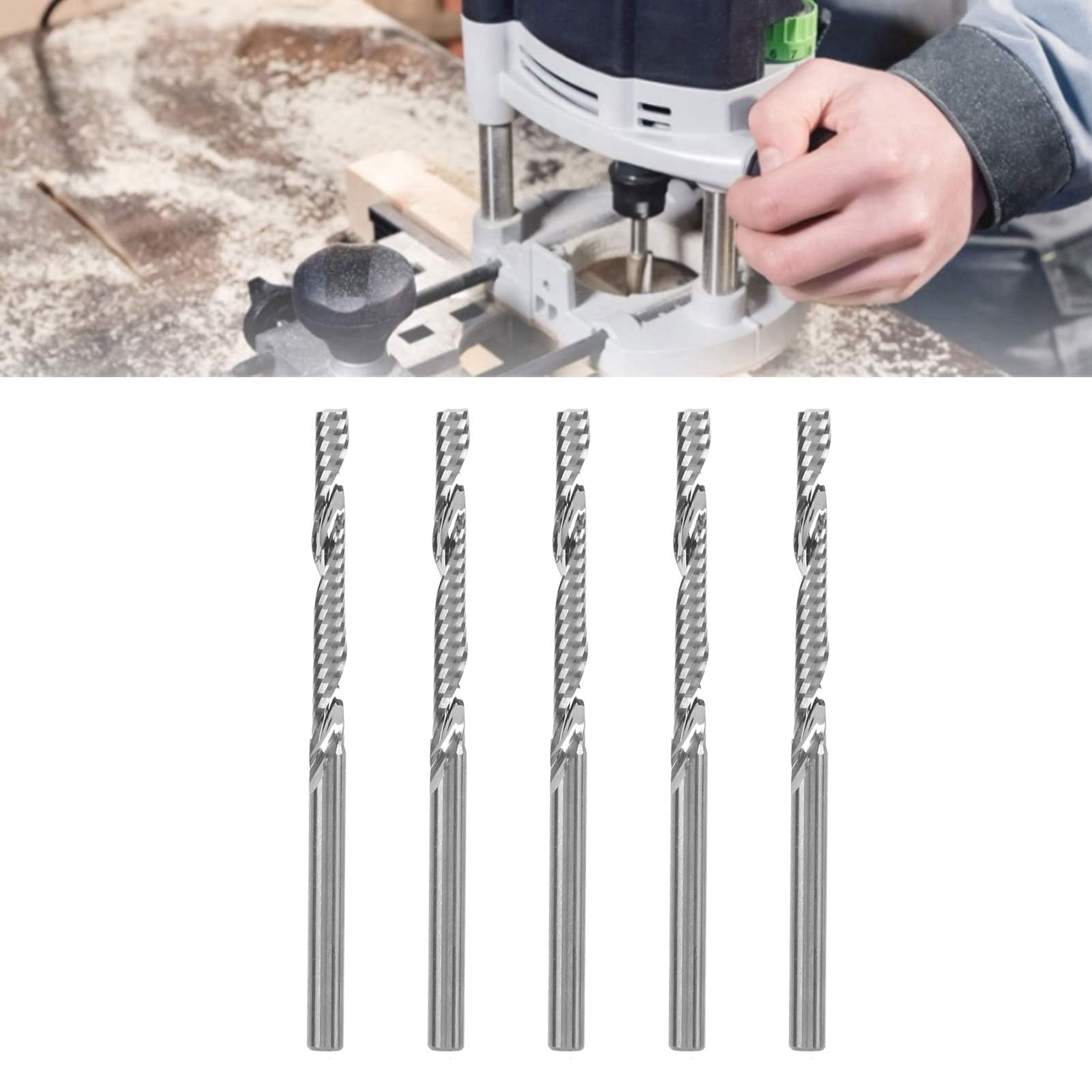 5 pezzi fresa a spirale in acciaio al tungsteno per intaglio del legno, gambo da 3,175 mm, utensile da taglio ad alta velocità per la lavorazione del legno, usura durevole