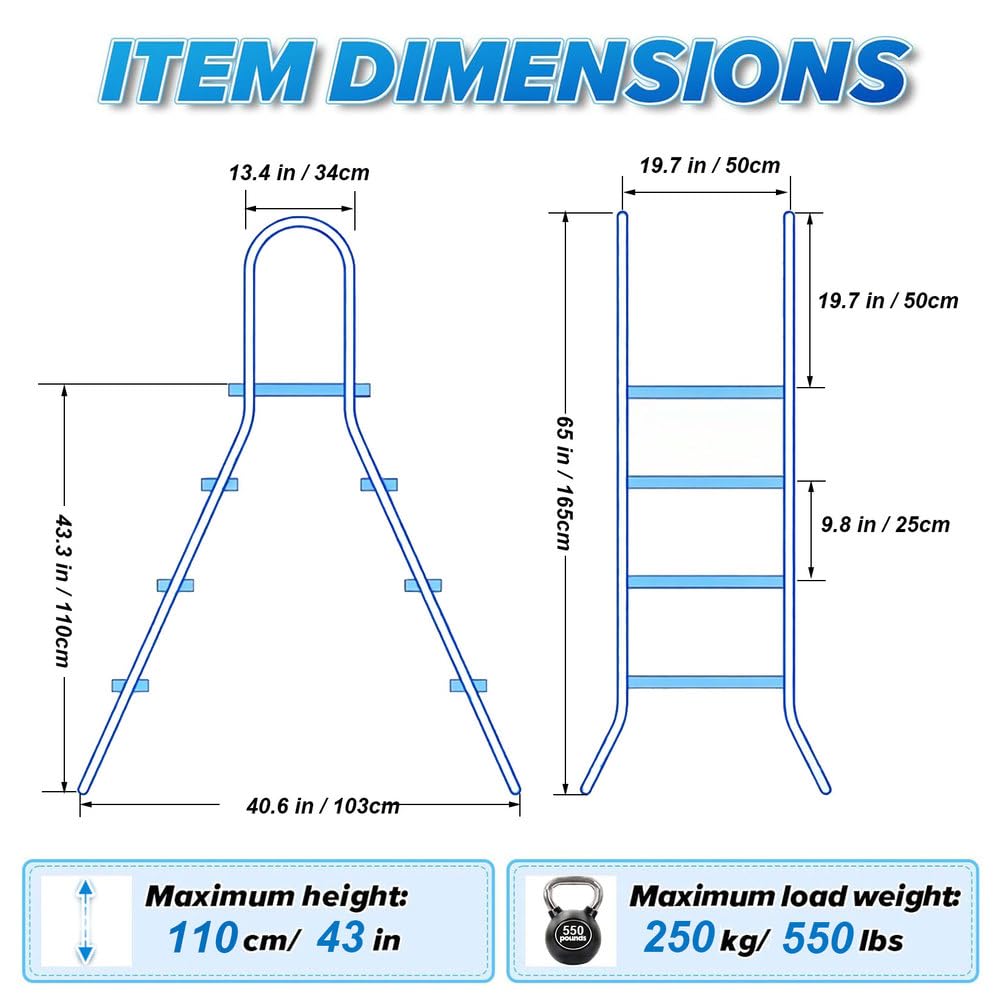 BOTOWI Escalera de Piscina sobre el Suelo de Alta Resistencia, Escalera de natación con Marco de Acero Inoxidable de 3 escalones para Piscinas DE 43 Pulgadas,110cm