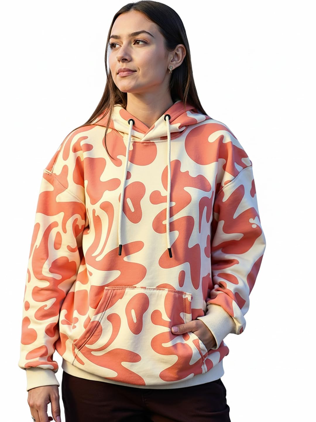 bewakoof Women's All Over Printed Oversized Fit Full Sleeve Fleece Blend Hoodies-picture-42