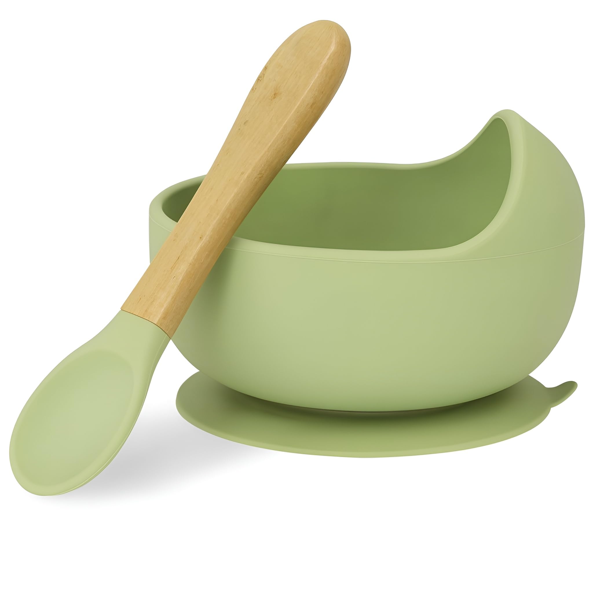 NOWFLY Silicone Suction Bowl with Wooden Handle Spoon | BPA-Free & Unbreakable | Dishwasher & Microwave Safe | Premium Baby Feeding Set for Toddlers & Infants (Green)-image-10