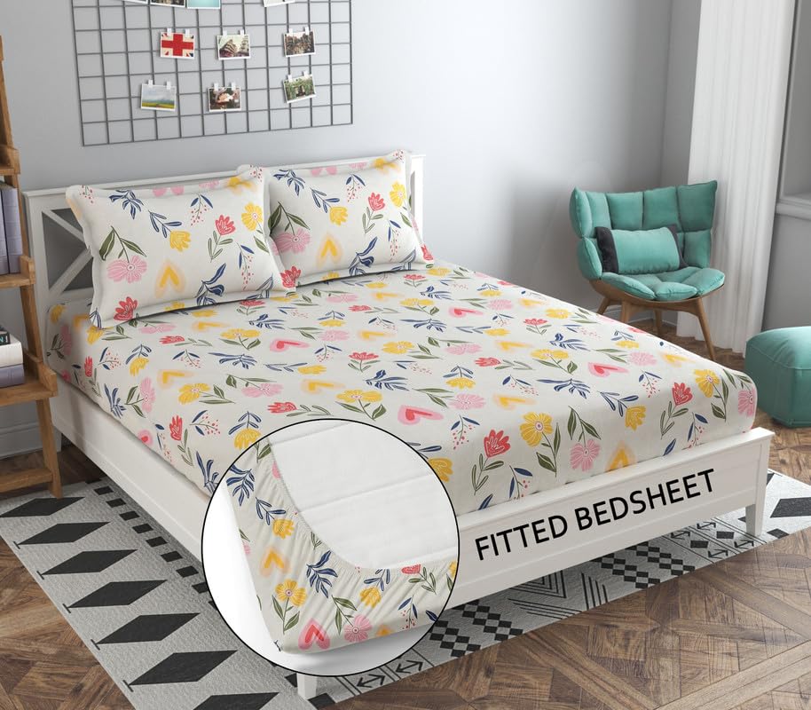 CLICKCART Glace Cotton Skin Friendly Prime Collection Ultrasoft King Size Elastic Fitted Printed Double Bedsheet with 2 Pillow Covers (Multicolour, 72 x 78 Inch) - White Pattiyan Safari Fitted1-picture-28