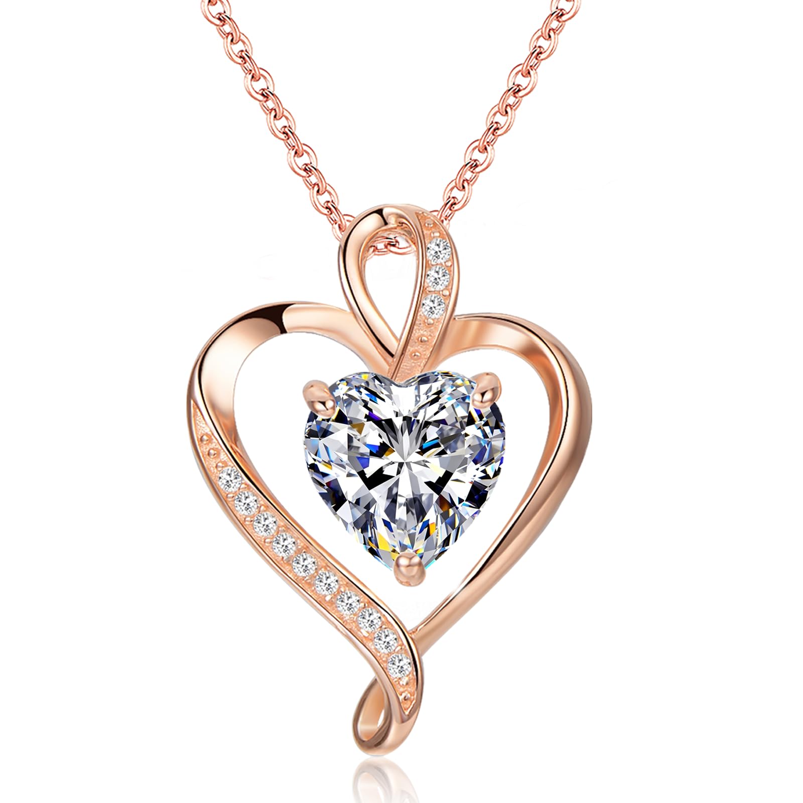 LAVUMO Herzkette 925 Silber/Messing Rosegold Gold Damen Halskette Geschenk | Herz änhänger Kette Damen Schmuck Geschenk für Frau Frauen an Geburtstags Weihnachten Valentinstag Hypoallergen Ketten