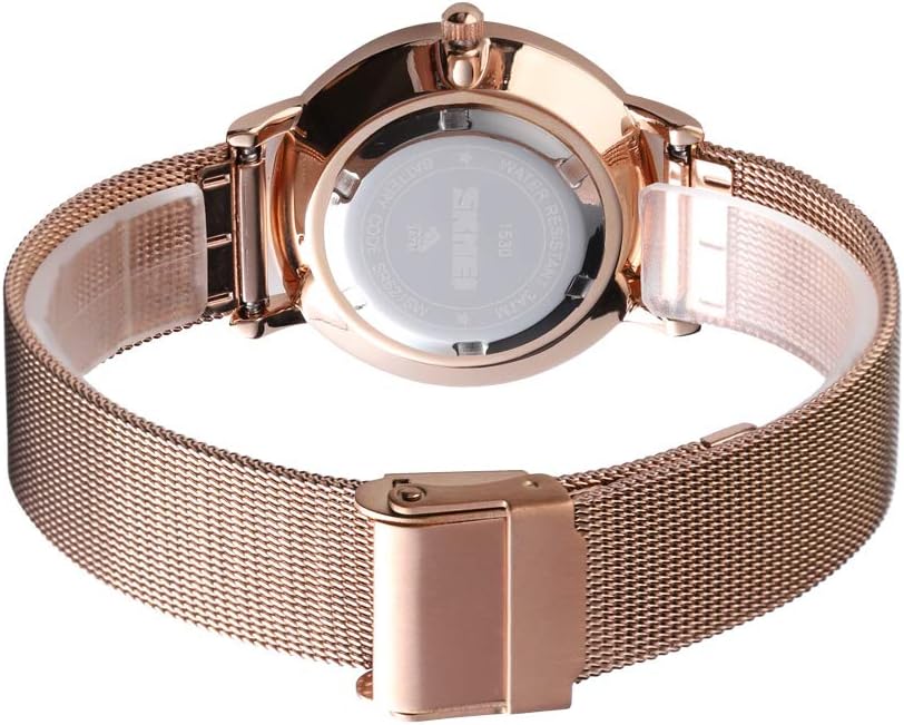 MASTOP Men Women Watch Minimalist Analog Quartz Rose Gold with Silver Stainless Steel Mesh Band Ultra Thin Watch