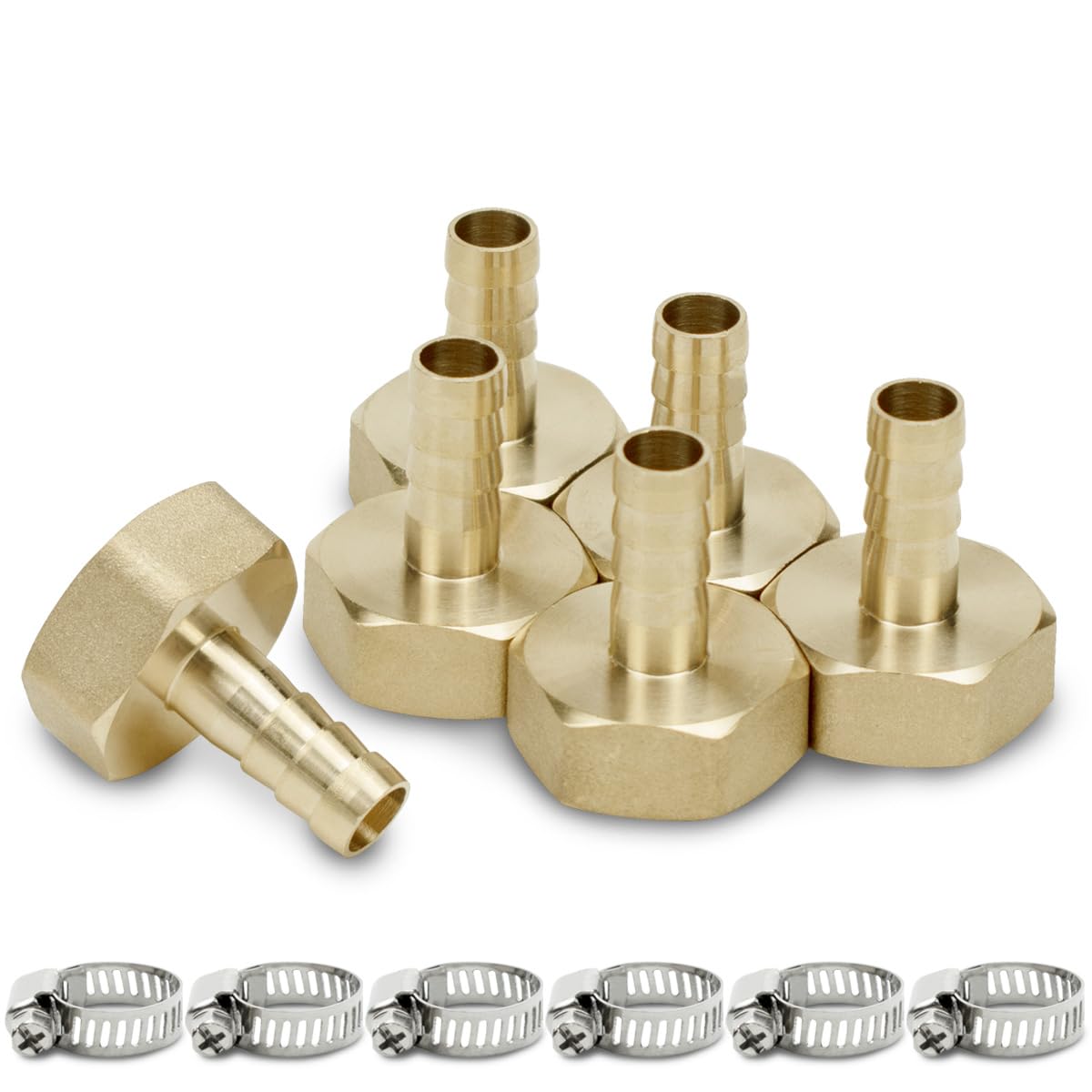 Bwintech Pack of 6 Hose Connectors, 1/2" BSP Female x 16 mm Hose Connector with 6 Pieces Clamps — image 1