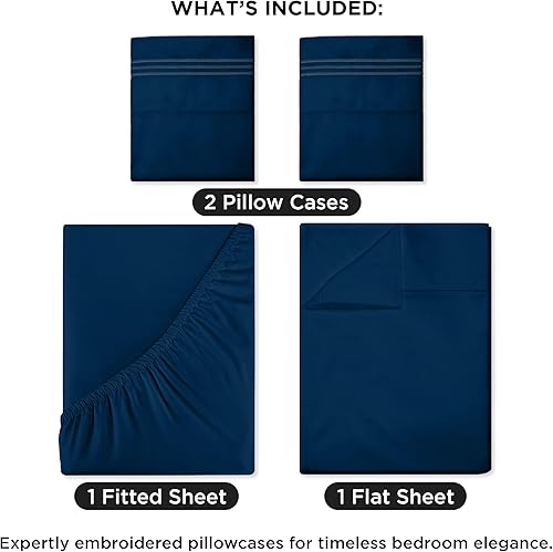 Miniatura 7 de ROYALE LINENS Juego de sábanas King de 4 piezas, microfibra suave cepillada de 1800 hilos, 1 sábana bajera y 1 sábana encimera, 2 fundas de