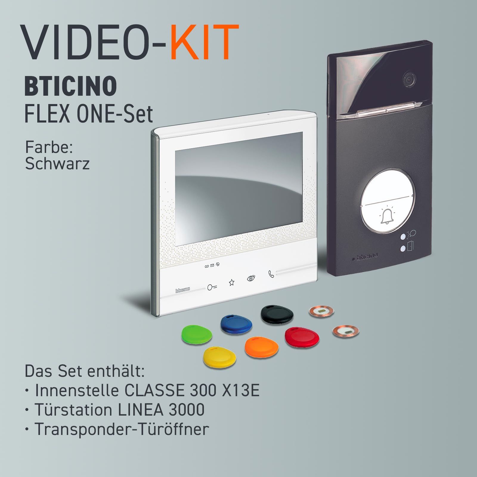 BTICINO, Flex ONE 2-Draht Videosprechanlagen WLAN Set, Classe 300 X13E mit 7" Touchscreen, 105° Weitwinkel Kamera, Video-Speicherung, Transponder Türöffner, schlüsselloser Zugang, IP54, IK10, 363910