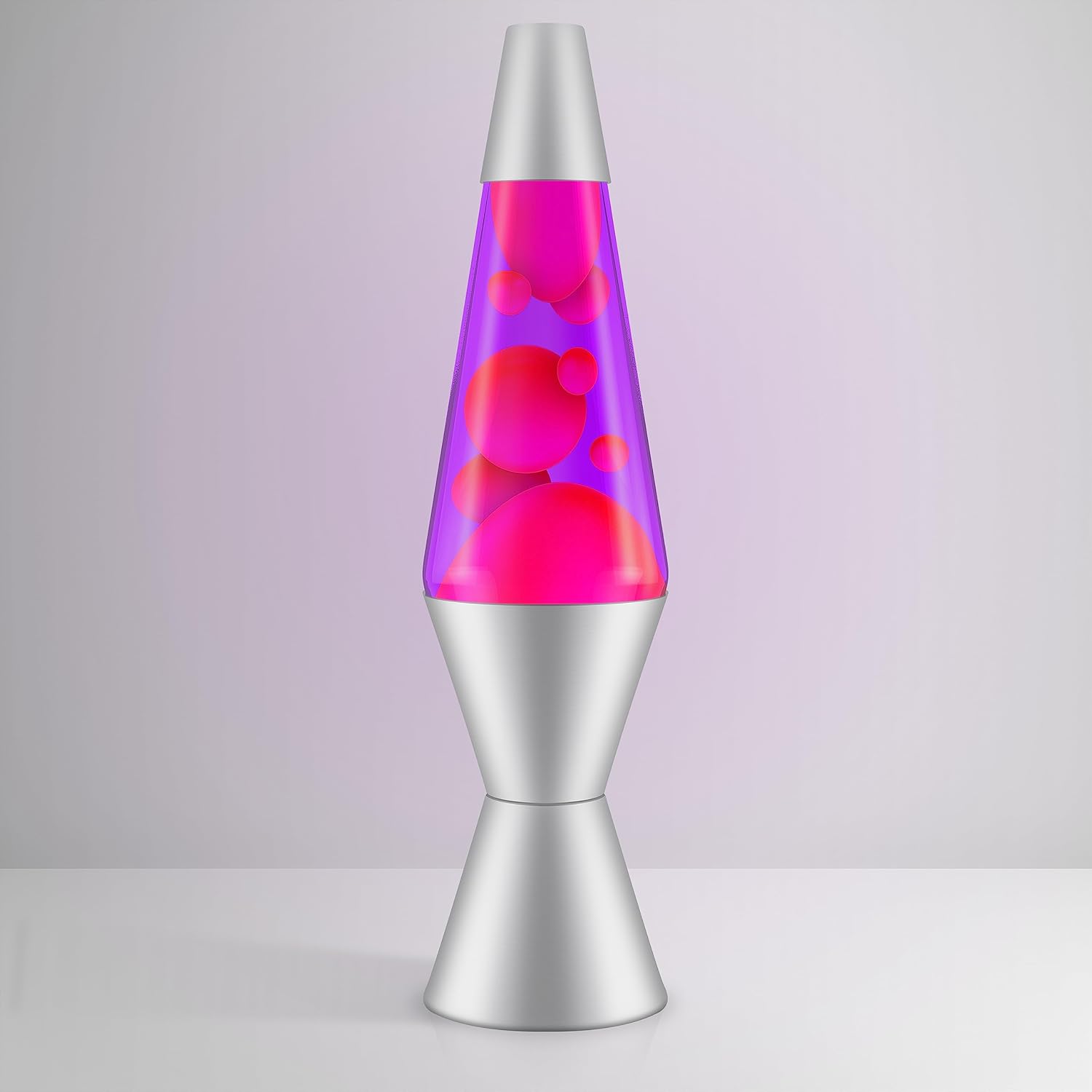 Lava The Original Silver Base Lamp with Pink Wax in Purple Liquid, 14.5"