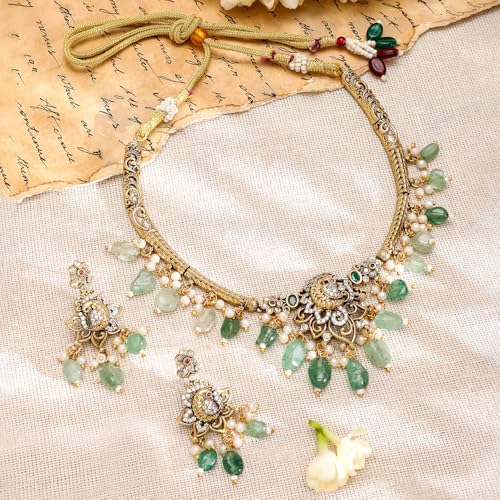 Image of Rubans Necklace Set American Diamond and Cubic Zirconia Ethnic Jewellery Gift for Women & Girls