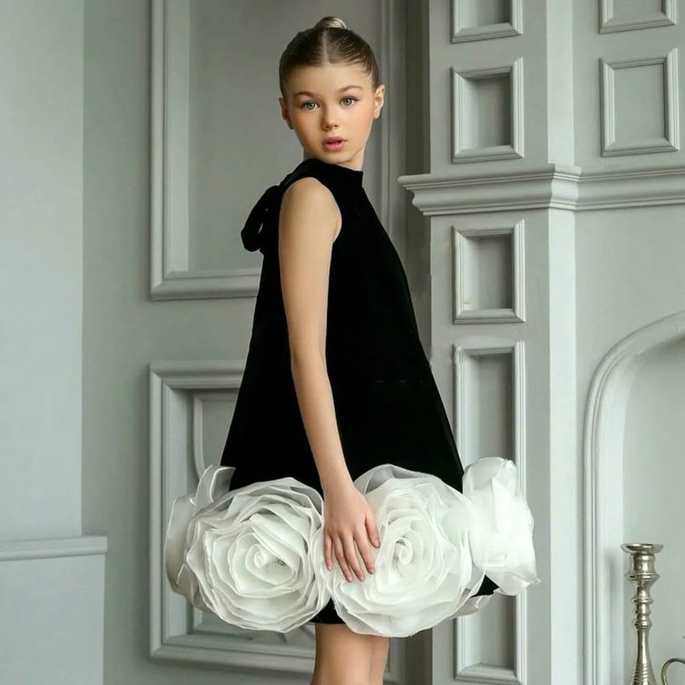 ZBDZSW Kleid aus Seide mit Blumen, für kleine Mädchen, Prinzessin, für Baby, Teenager, Vintage, für Party, Parade, Geburtstag, Babykleidung