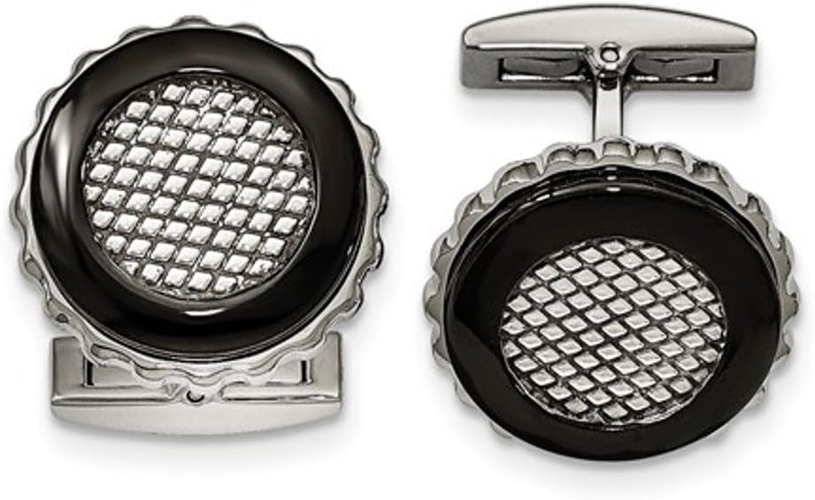 Stainless Steel, Black IP Textured Round Cuff Links