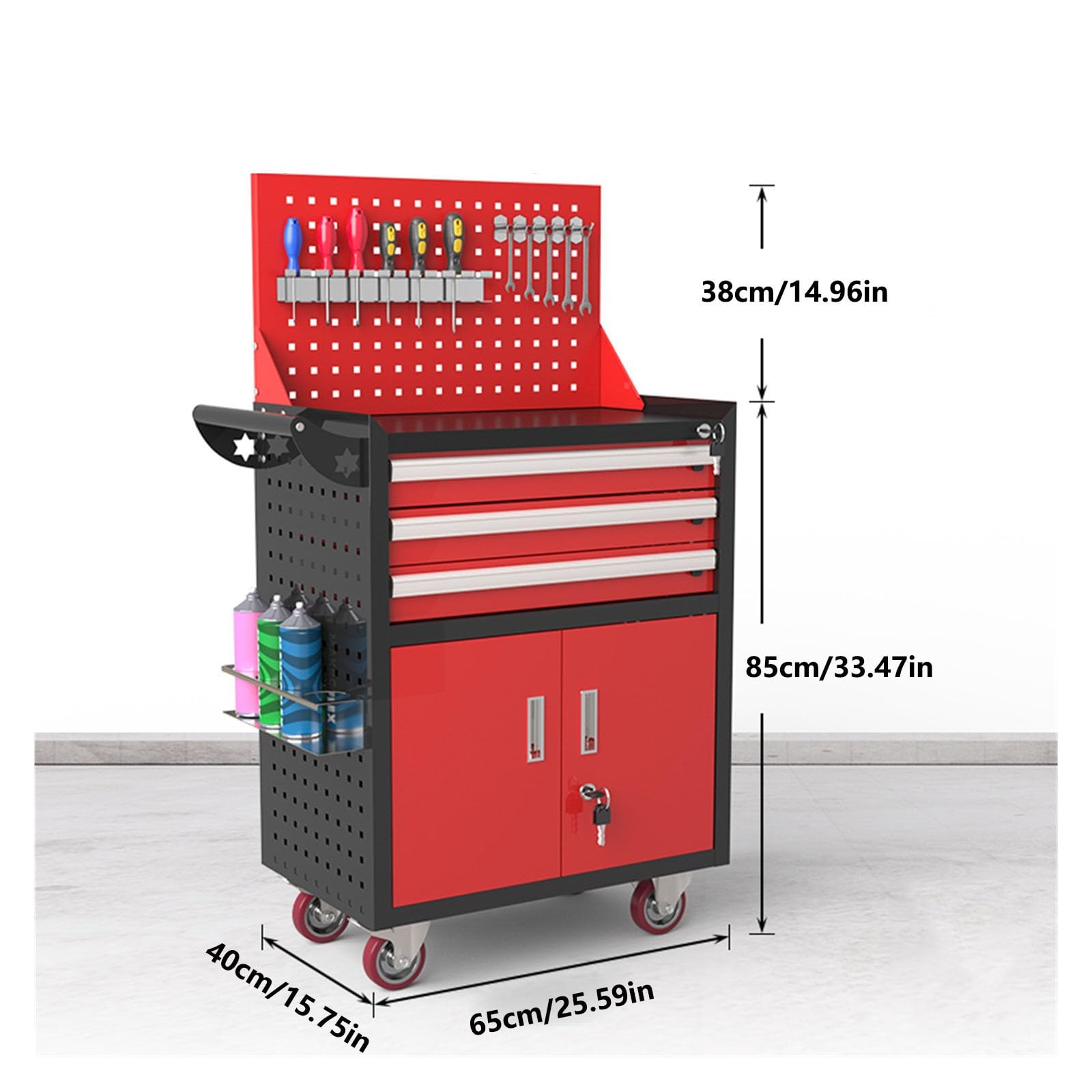Organizzatore Cassetta portautensili con ruote, armadietto 5 cassetti(Red)