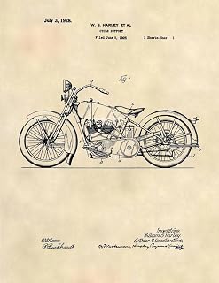 Harley Davidson Poster Patent Prints - 1928 Harley Motorcycle Patent Art (8.5 x 11) - 455