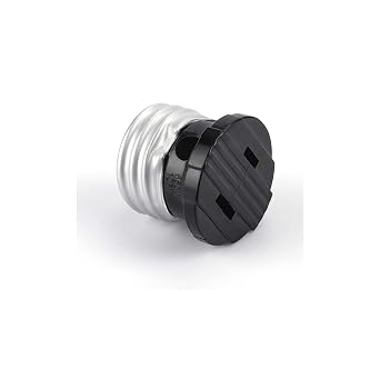 Polarized Handy Plug, Standard E26 Base Light Bulb to 2 Prong Outlet Plug Converter, E26 to Polarized Outlet Socket Adapter,Black(2-Pack)