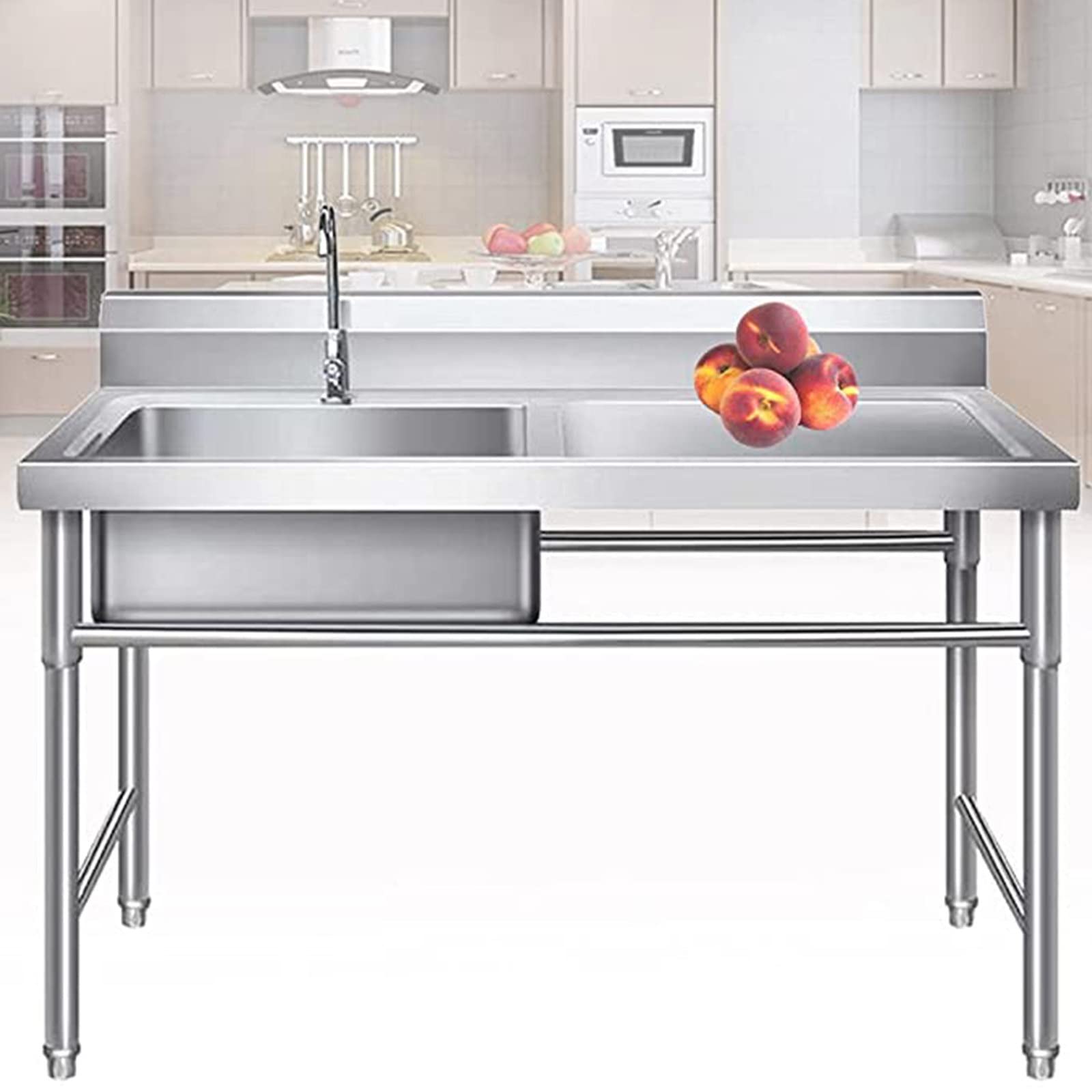 HCZKIUJY Commercial Kitchen Sink,Stainless Steel Freestanding Utility Sink with Drainboard Commercial Sink for Laundry Room,Backyard,Garages,Outdoor,Leftsink-0.8mm