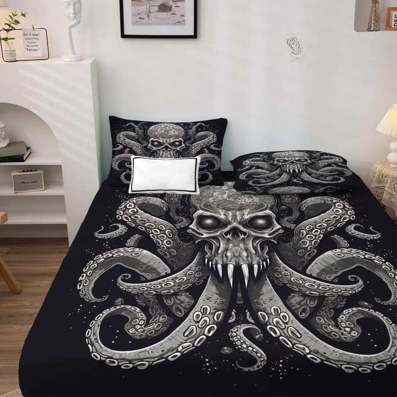 Miniatura 3 de Octopus Sheets - Juego de sábanas de tamaño California King, sábanas de cama Kraken, microfibra suave y bolsillo profundo, sábanas y fundas de