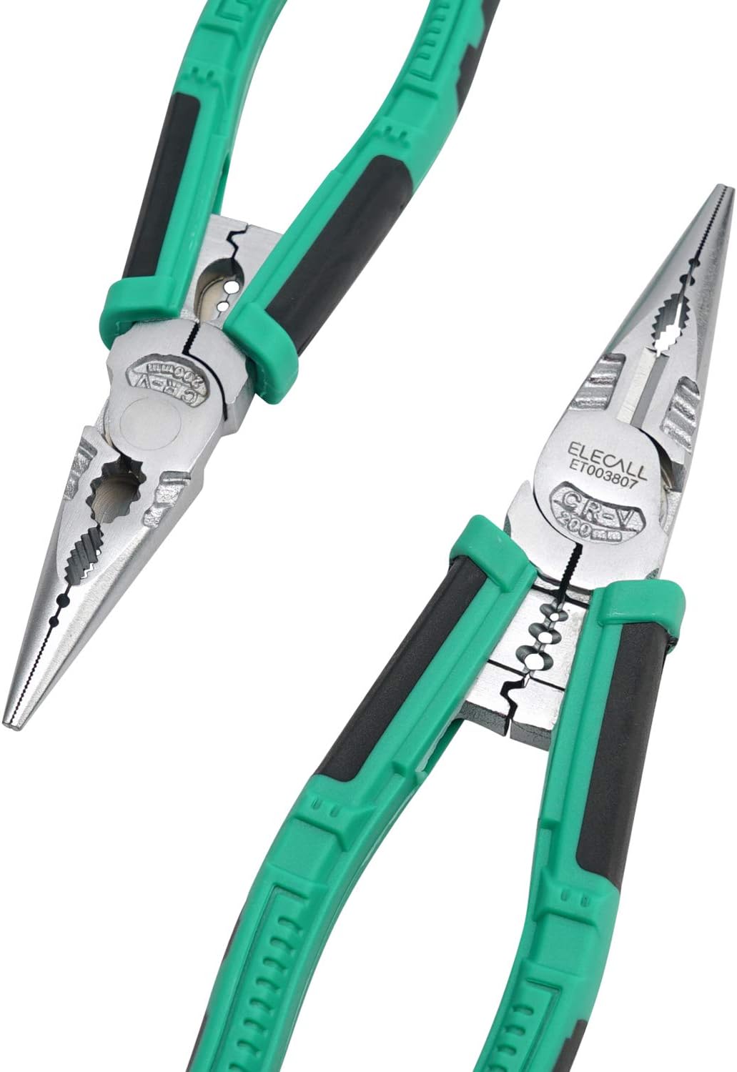 Long Needle Nose Pliers Heavy Duty Combination Side Cutting Pliers with Wire Stripper/Crimper/Wire Cutter Function 8 inch CRV Multifunctional Industrial Electrician Pliers