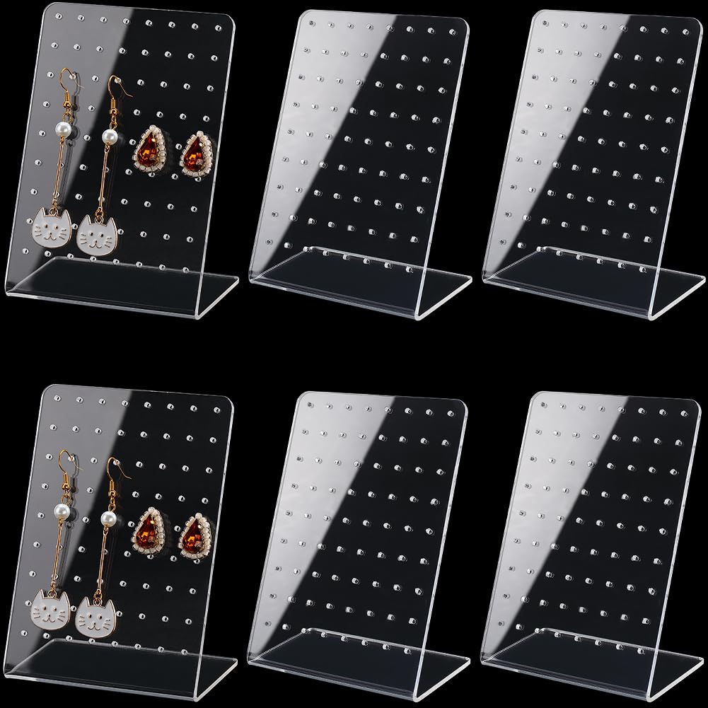 CRASPIRE 6Pcs Acrylic Earrings Display Stand Clear Slant Back Ear Studs Jewelry Show Display Organizer Holder Showcase L Shaped Jewelry Rack Stand for Woman Earring Storage Merchant Show
