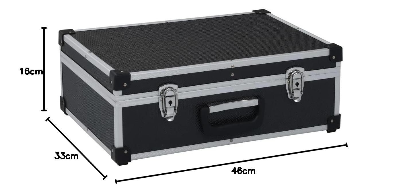 vidaXL Maletín de Herramientas de Aluminio Accesorios Taller Organización y Almacenamiento Resistente al Agua Duradero con Cerradura Negra 46x33x16cm