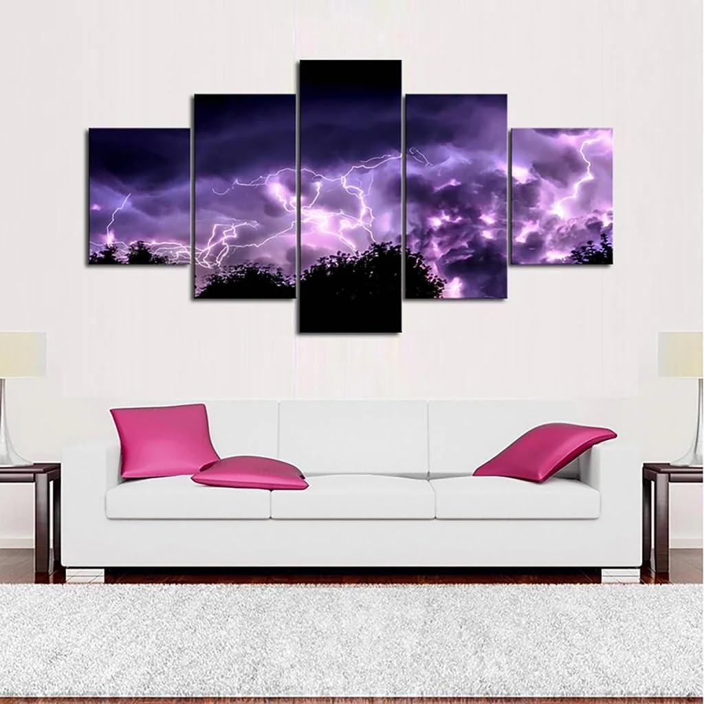 Tableau de nuit orage éclair violet en 5 parties pour salon - 7