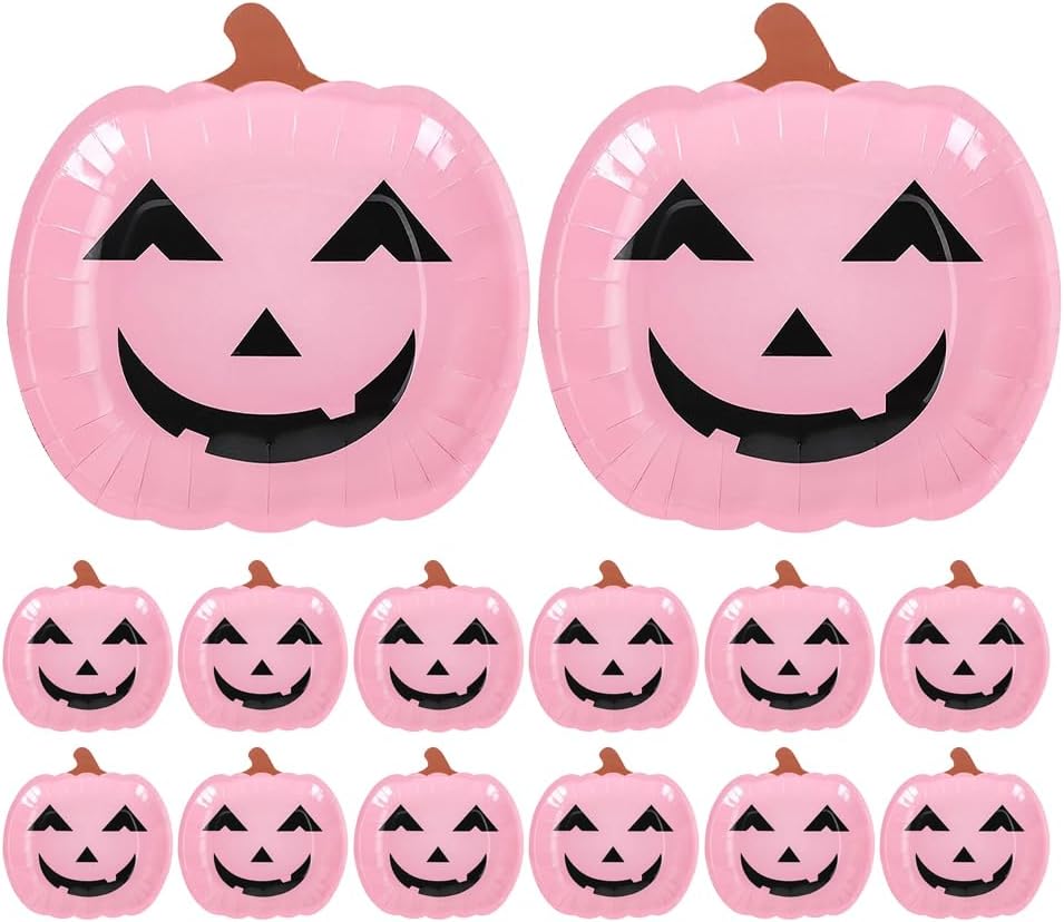 Halloween Pumpkin Disposable Plates 9-Inch Pink Pumpkin Paper Plates for Party Birthday Cake Tableware