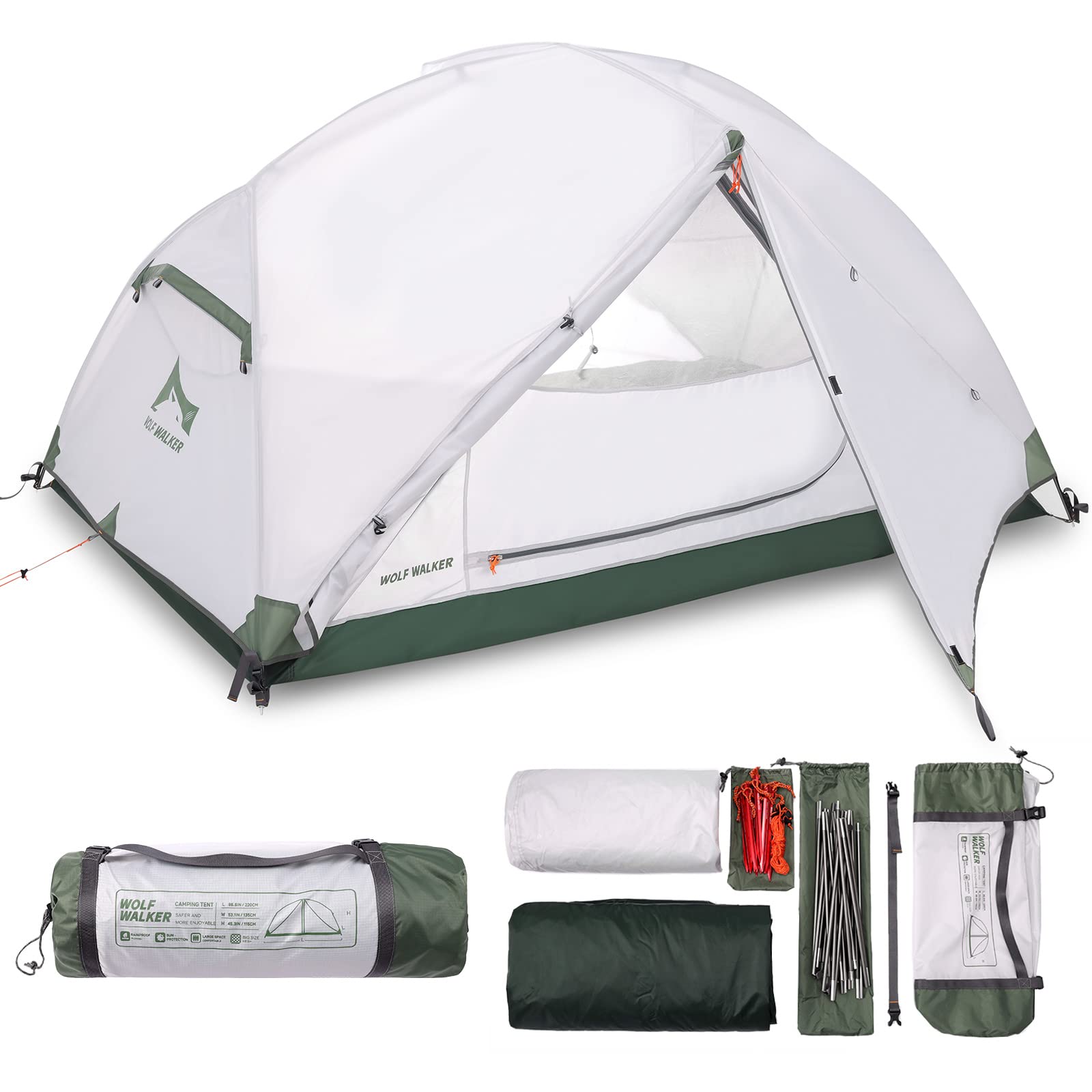 Wolf Walker 2 Person Camping Tent Waterproof Easy Set Up Tent for Camping with Removable Rainfly for Camping Backpacking Hiking Outdoor