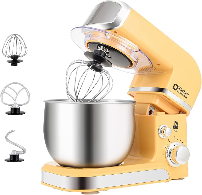 Stand Mixer,3.2Qt Small Electric Food Mixer,6 Speeds Portable Lightweight Kitchen Mixer for Daily Use with Egg Whisk,Dough Hook,Flat Beater (Yellow)