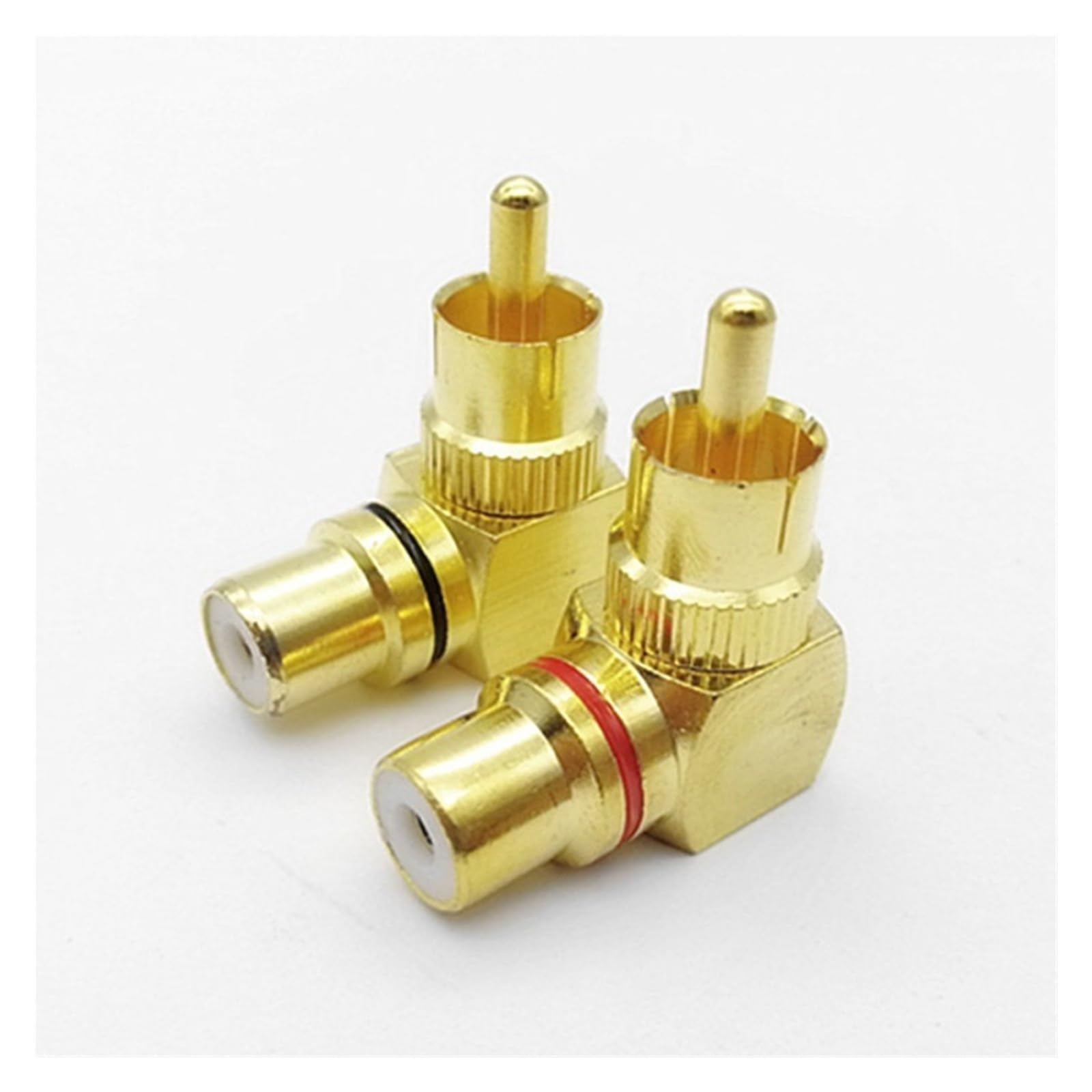 2 szt. 90 stopni RCA męski na żeński pozłacany adapter, prawy kąt mosiężny do wzmacniacza subwoofera audio wideo (czerwony + czarny)