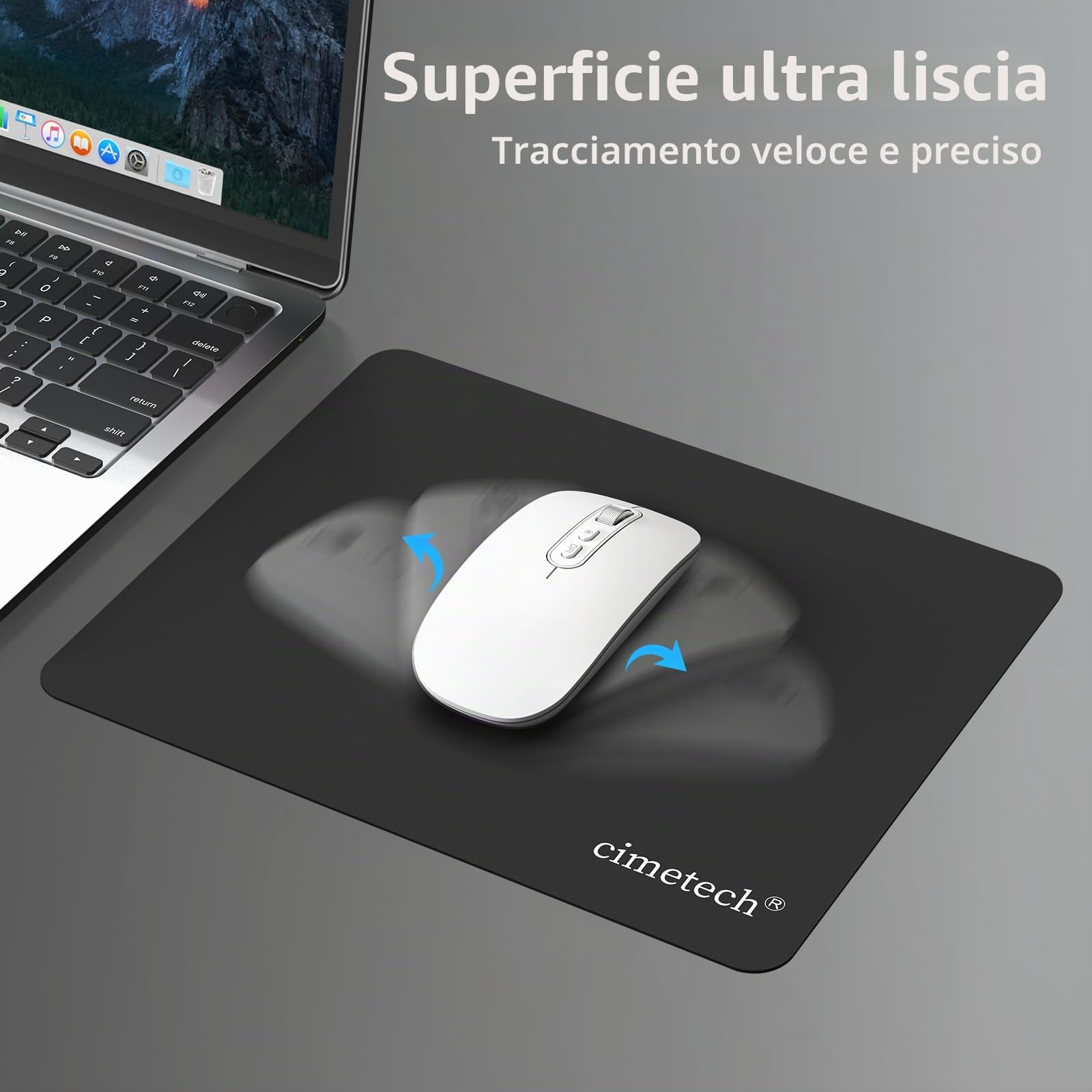cimetech Tappetino per Mouse in Fibra di Seta Liscia Antiscivolo Lavabile Nero Black
