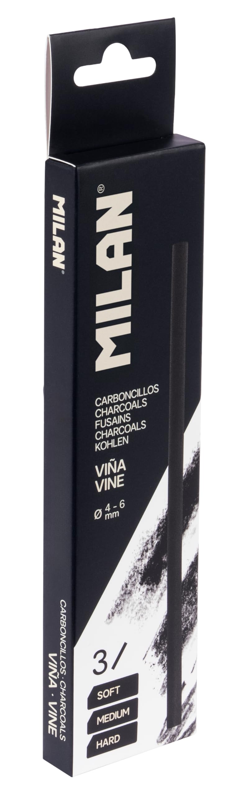MILAN® Box of 3 assorted vine charcoal sticks (soft, hard and medium)
