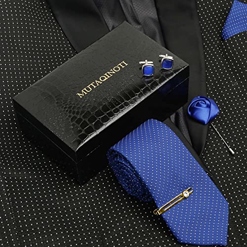 Image of MUTAQINOTI Mens Woven Premium Silk Necktie Suit Accessories Set With Pocket Square Cufflinks Brooch Golden Tie Pin (TEGP2)
